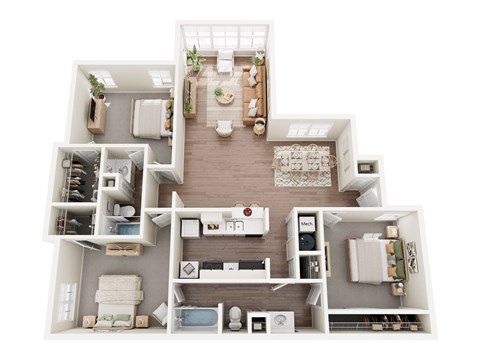 Floor plan for 3 beds, 2 baths, 1254 sqft